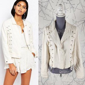 Moon River Ivory Linen Blend Lace Up Boxy Fit Blazer